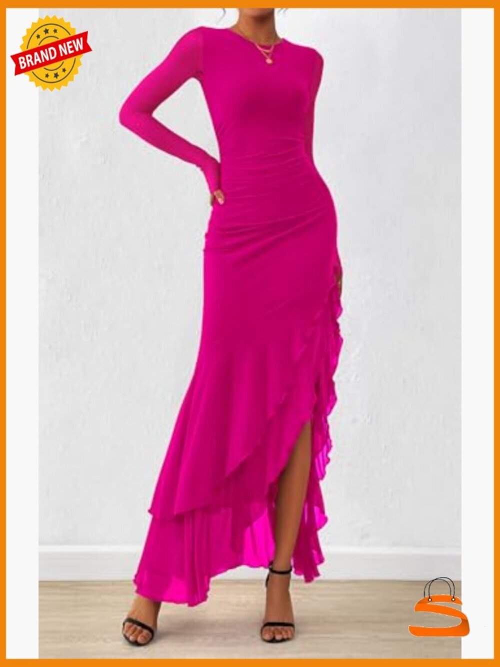 Long Sleeve Ruched Mermaid Maxi Dress Bodycon Cocktail Wedding Guest - Picture 4 of 7